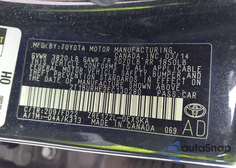 2014 Toyota Corolla S Plus из США, поврежденный, VIN 2T1BURHE2EC130280